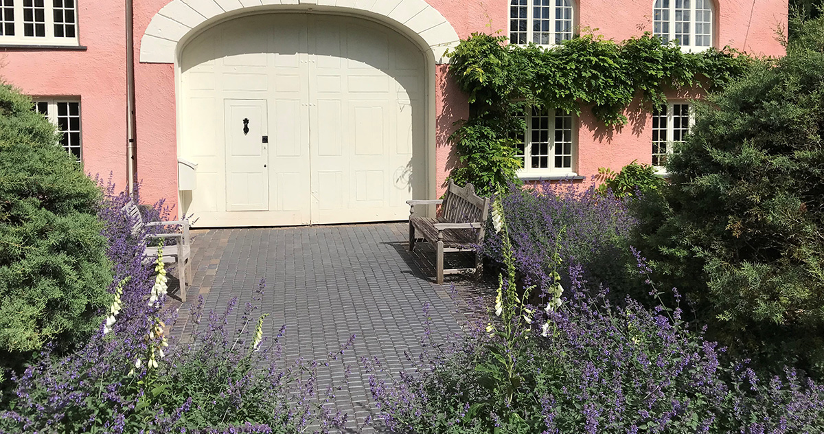 restoration project with bespoke Staffs blue 3 panel pavers